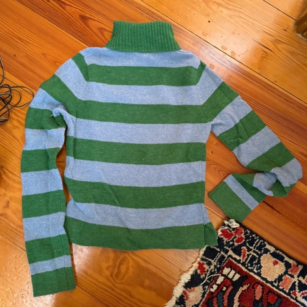 Vintage Abercrombie & Fitch Green Blue Striped Lambswool Turtleneck M